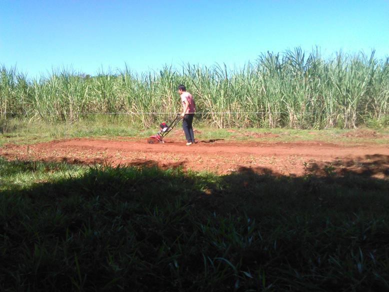 Sohnemann beim Fräsen im Garten