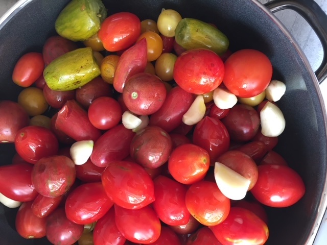 Das Schmorgericht namens 'Sommer', dazu Pasta.